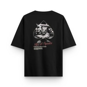 Oversize Siyah Tişört Ace of Spades Sırt Baskılı T-shirt 1225