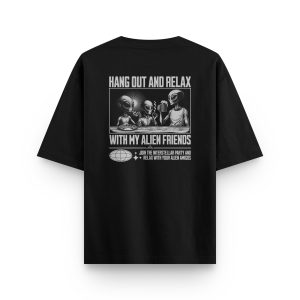 Alien Baskılı Tişört Alien Friends Oversize T-shirt Yazılı Tişört 1229