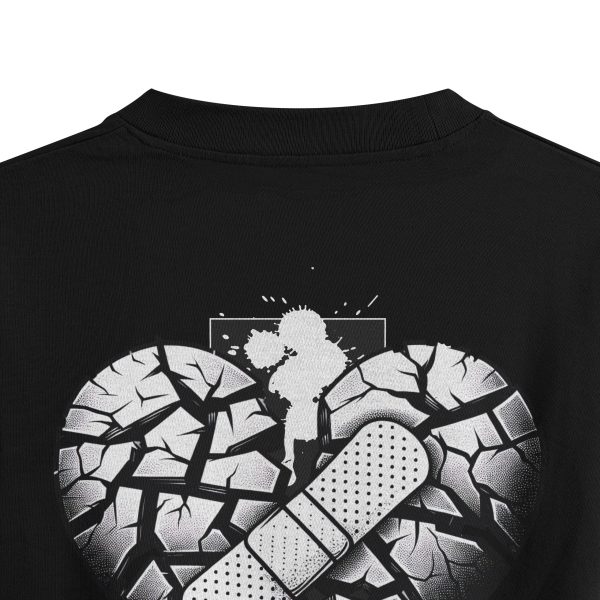 Broken Oversize Tişört Kalpli Sırt Baskılı Siyah Oversize Tişört 1224 - Görsel 3