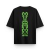 Baskılı Siyah Oversize Tişört Yeşil Grafik Baskılı T-shirt 1241