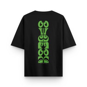 Baskılı Siyah Oversize Tişört Yeşil Grafik Baskılı T-shirt 1241