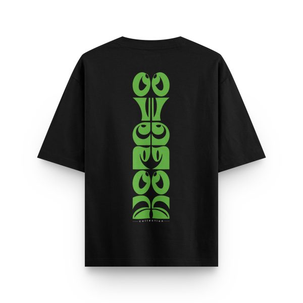 Baskılı Siyah Oversize Tişört Yeşil Grafik Baskılı T-shirt 1241