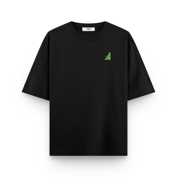 Baskılı Siyah Oversize Tişört Yeşil Grafik Baskılı T-shirt 1241 - Görsel 2