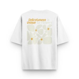 Çiçek Baskılı Oversize Tişört Delicateness Daisy Yazılı T-shirt 1226