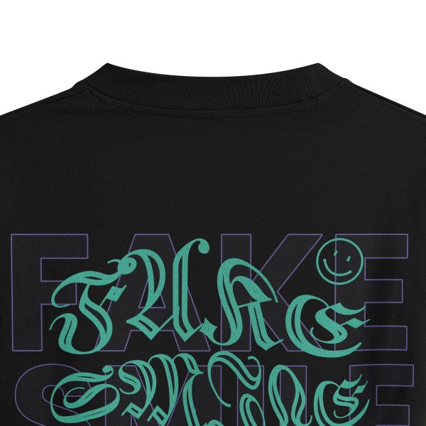 Fake Smile Baskılı Oversize Tişört Siyah Oversize Tişört Unisex 1245 - Görsel 3