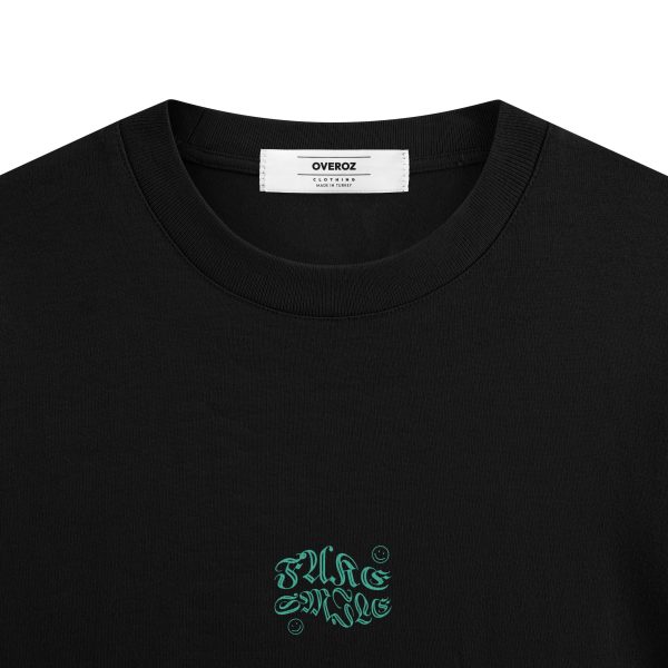 Fake Smile Baskılı Oversize Tişört Siyah Oversize Tişört Unisex 1245 - Görsel 4