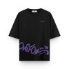 Graffiti Yazılı Oversize Tişört Siyah Overoz T-shirt 1240