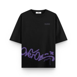 Graffiti Yazılı Oversize Tişört Siyah Overoz T-shirt 1240