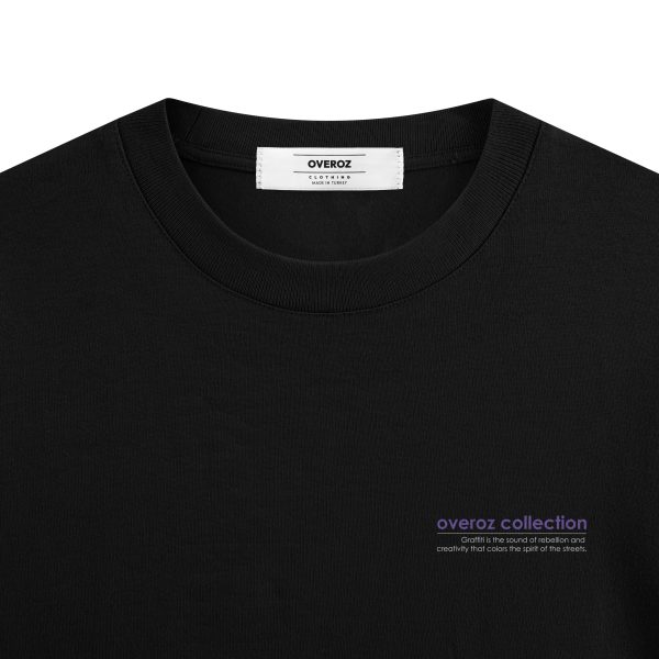 Graffiti Yazılı Oversize Tişört Siyah Overoz T-shirt 1240 - Görsel 3