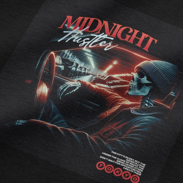Skull Oversize Tişört Midnight Hustler Baskılı Siyah Oversize Tişört 1255 - Görsel 5
