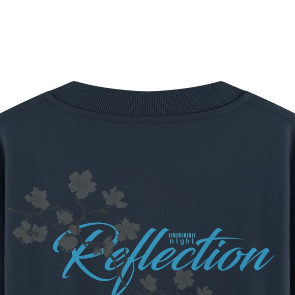 Çiçek Baskılı Sweatshirt Night Flowers Gece Mavisi Oversize Yazılı Sweatshirt S1204 - Görsel 3