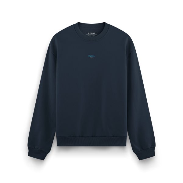 Çiçek Baskılı Sweatshirt Night Flowers Gece Mavisi Oversize Yazılı Sweatshirt S1204 - Görsel 2
