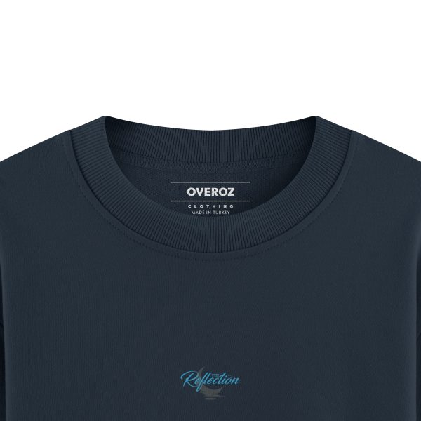 Çiçek Baskılı Sweatshirt Night Flowers Gece Mavisi Oversize Yazılı Sweatshirt S1204 - Görsel 4