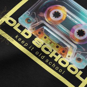 Old School Oversize Tişört kaset baskılı siyah oversize tişört – unisex model