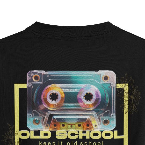 Old School Oversize Tişört kaset baskılı siyah oversize tişört – unisex model