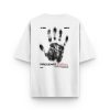 Beyaz Oversize Tişört Presence Existence el izi baskılı beyaz oversize unisex tişört
