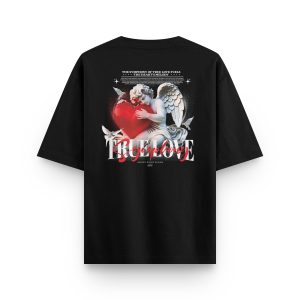 Siyah Oversize Tshirt True Love Sırt Baskılı T-shirt