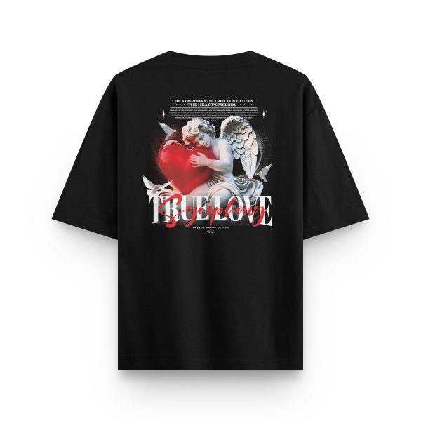 Siyah Oversize Tshirt True Love Sırt Baskılı T-shirt