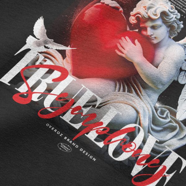 Siyah Oversize Tshirt True Love Sırt Baskılı T-shirt Oversize Yazılı Unisex Tişört 1215 - Görsel 5