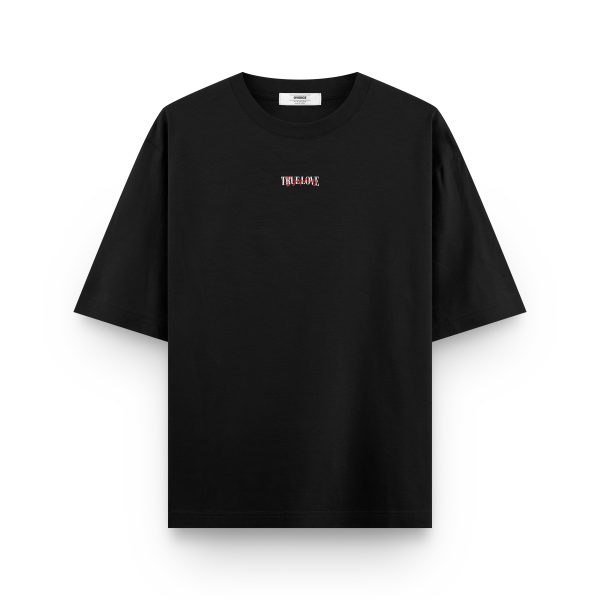Siyah Oversize Tshirt True Love Sırt Baskılı T-shirt Oversize Yazılı Unisex Tişört 1215 - Görsel 2