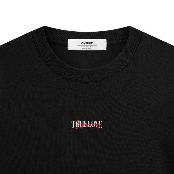 Siyah Oversize Tshirt True Love Sırt Baskılı T-shirt Oversize Yazılı Unisex Tişört 1215 - Görsel 4