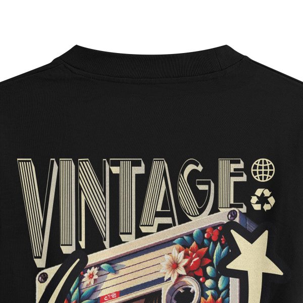 Vintage Oversize Tişört Kaset Çiçek Baskılı Siyah Oversize T-shirt 1237 - Görsel 4