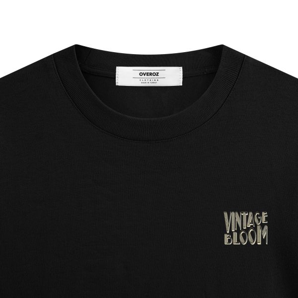 Vintage Oversize Tişört Kaset Çiçek Baskılı Siyah Oversize T-shirt 1237 - Görsel 3