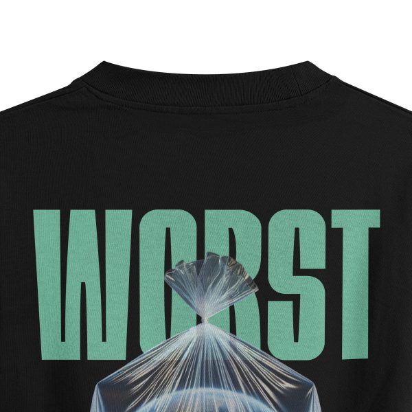 World Baskılı Siyah Oversize Tişört Dünya Plastik Mesajlı Unisex T-shirt 1242 - Görsel 4