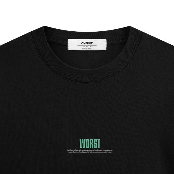 World Baskılı Siyah Oversize Tişört Dünya Plastik Mesajlı Unisex T-shirt 1242 - Görsel 3