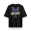 Butterfly Oversize Tişört Baskılı Siyah Oversize T-shirt 1231