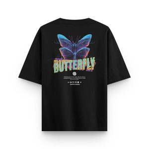 Butterfly Oversize Tişört Baskılı Siyah Oversize T-shirt 1231