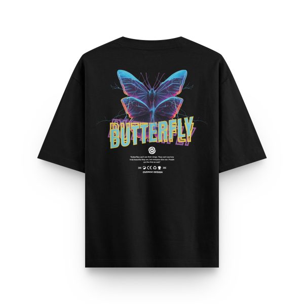 Butterfly Oversize Tişört Baskılı Siyah Oversize T-shirt 1231