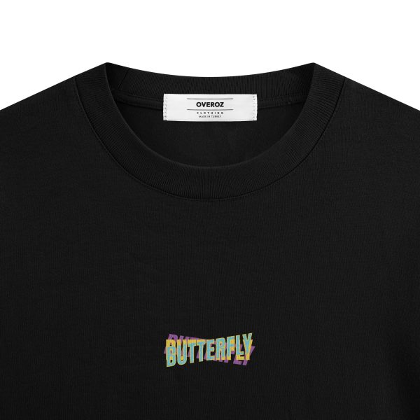 Butterfly Oversize Tişört Baskılı Siyah Oversize T-shirt 1231 - Görsel 3