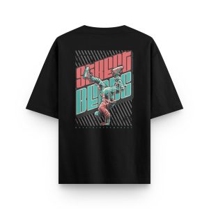 rkek / Kadın Siyah Break Dance Baskılı Oversize Tişört 1260