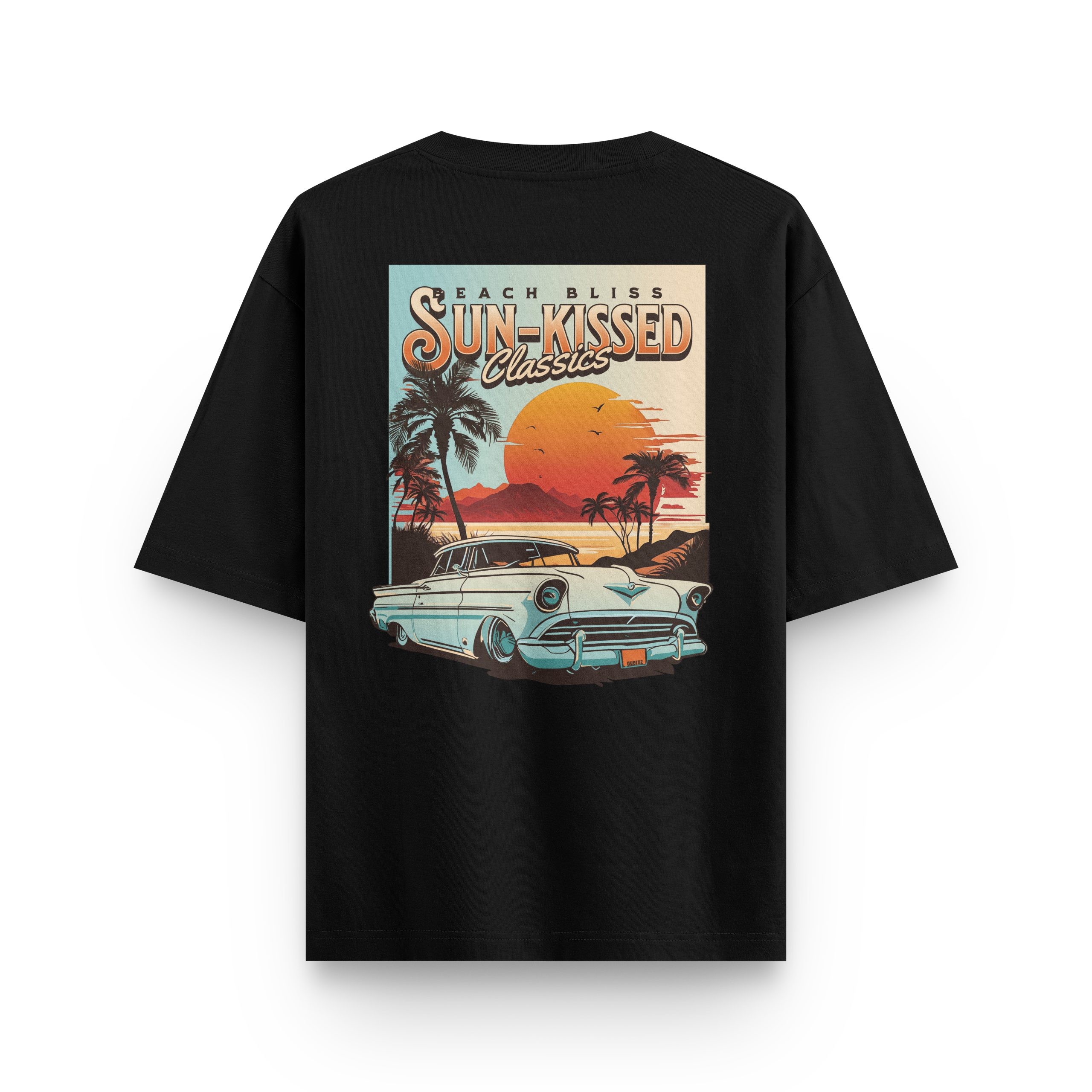 Erkek / Kadın Siyah Klasik Araba Baskılı Oversize Tişört Sırt Baskılı T-shirt 1261