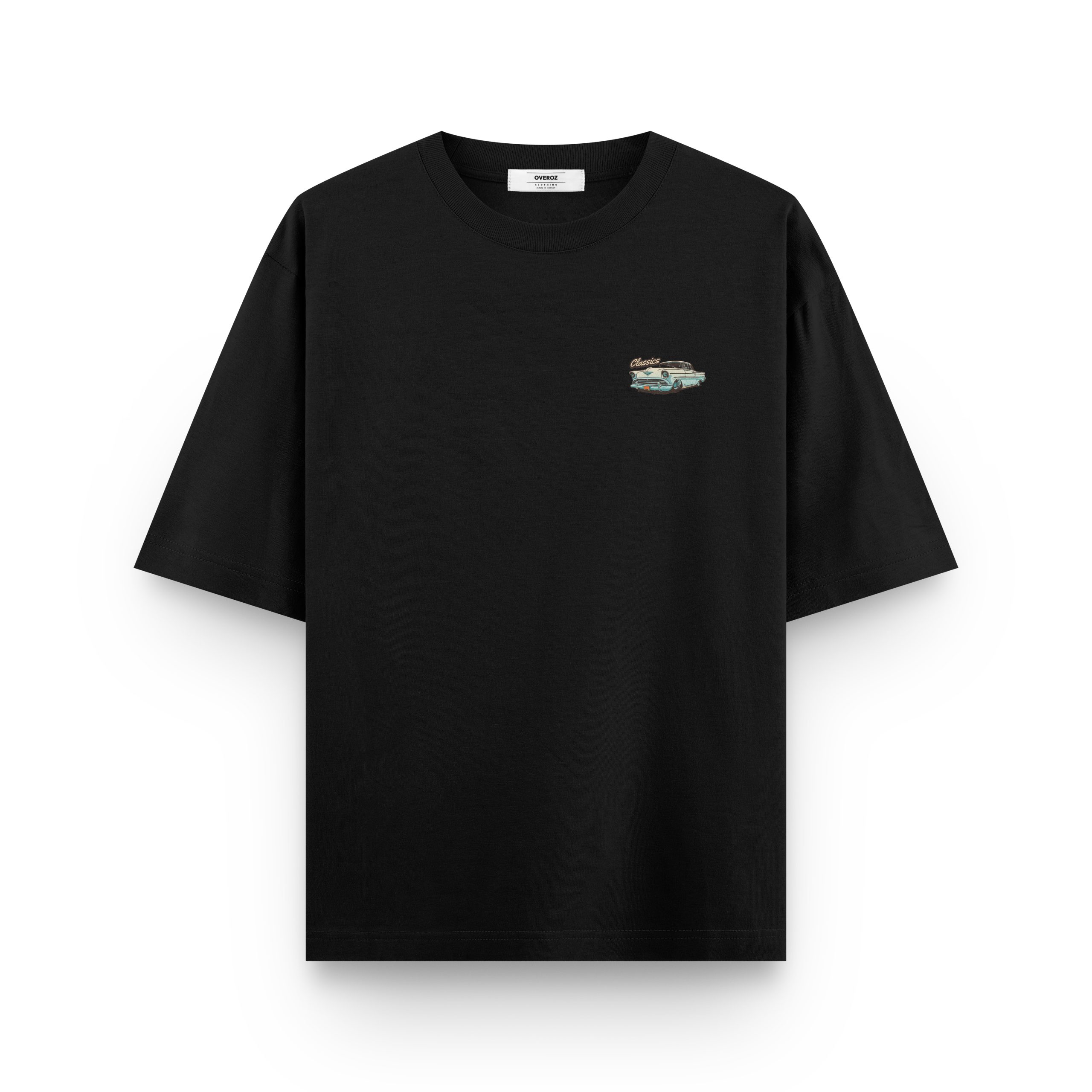 Erkek / Kadın Siyah Klasik Araba Baskılı Oversize Tişört Sırt Baskılı T-shirt 1261 - Görsel 2