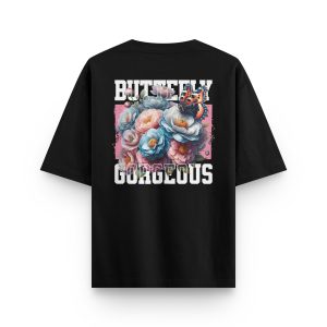 Erkek / Kadın Siyah Çiçek Baskılı Oversize Tişört Sırt Baskılı T-shirt Baskılı Tshirt 1265